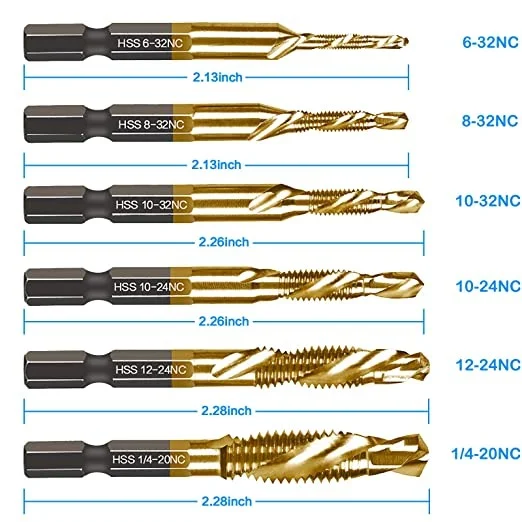 Thread Tap Drill Bits Set - Version for American Standard / SAE