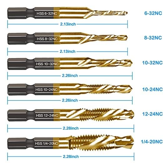 Thread Tap Drill Bits Set - Version for American Standard / SAE