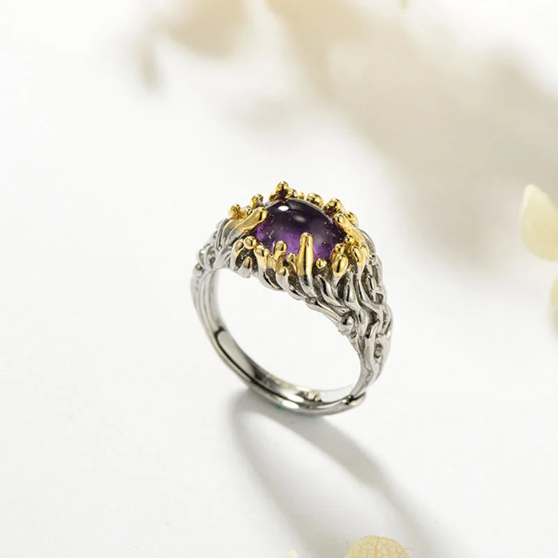 Amethyst 925 Sterling Silver Blessing Adjustable Ring