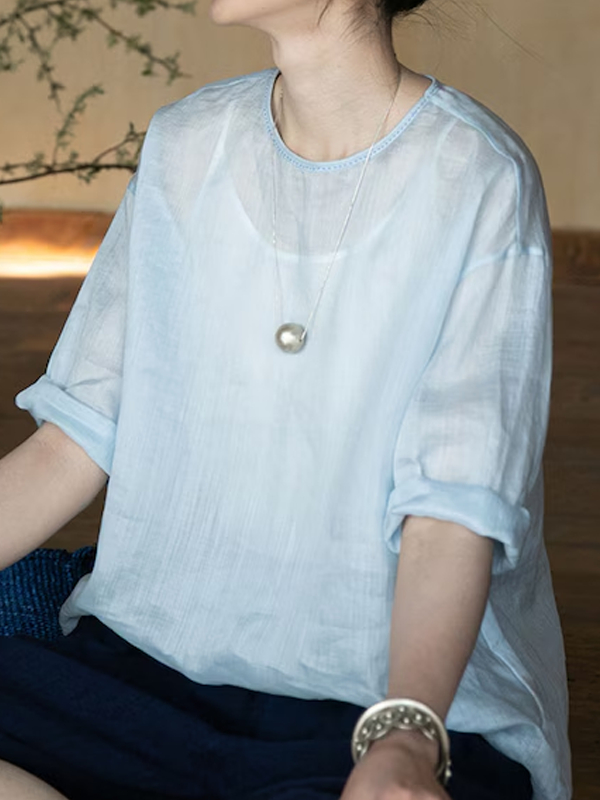 Ramie Thin Pullover Women's Shirt tjj Shicloths
