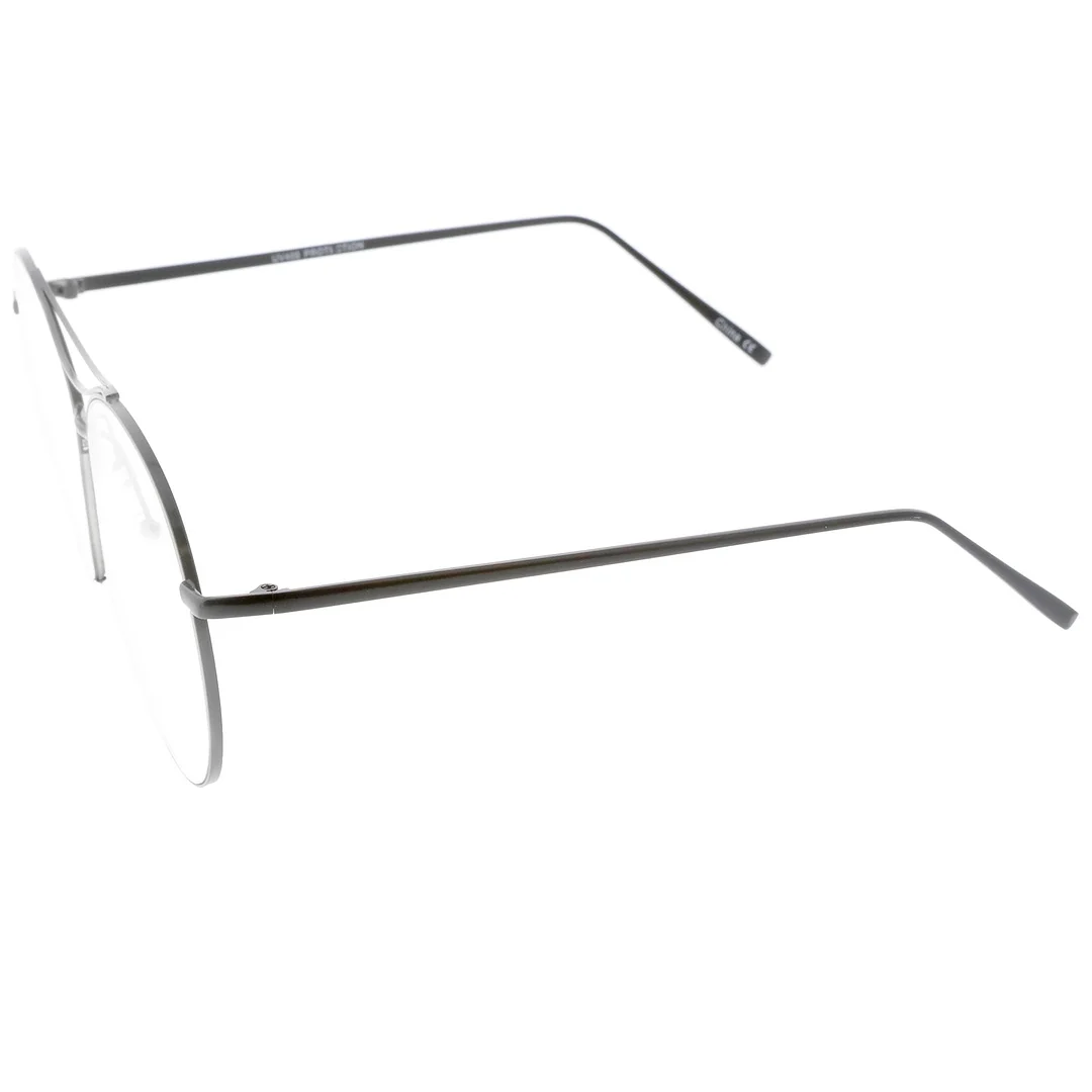 Oversize Semi-Rimless Brow Bar Round Clear Flat Lens Aviator Eyeglasses 59mm