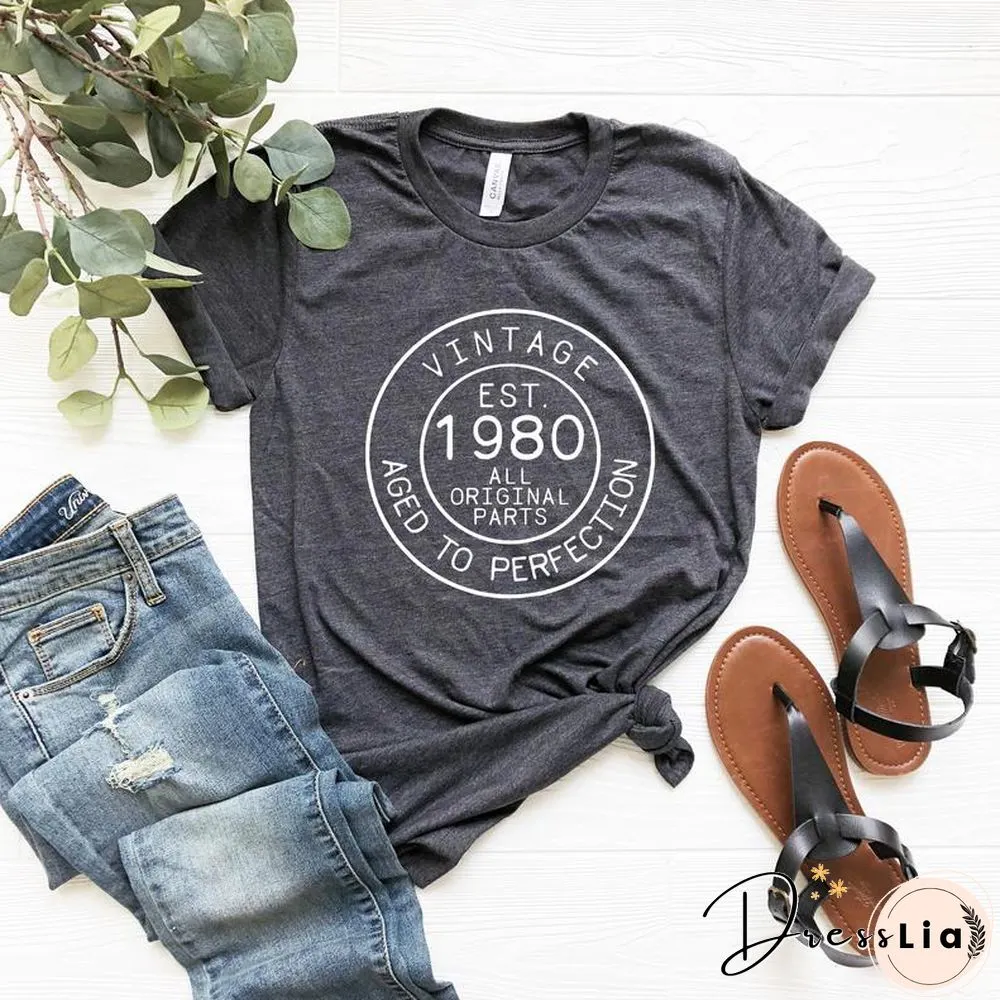 VINTAGE 1980 SHIRT 42ND BIRTHDAY FUNNY GRAPH COTTON WOMEN TSHIRTS SHORT SLEEVES TEES PLUS