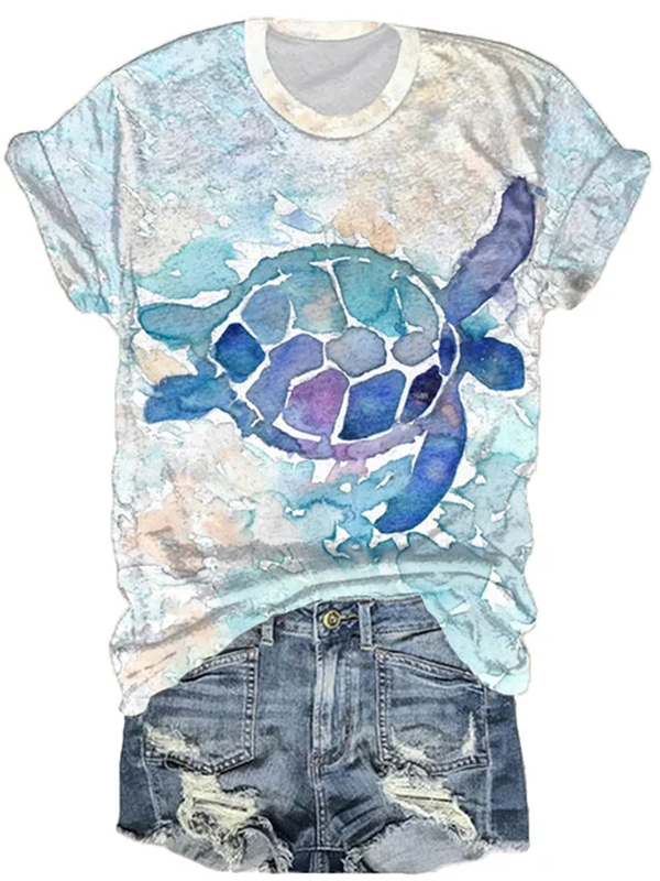 Women's Round Neck Sea Turtle Casual Graphic Print T-Shirt