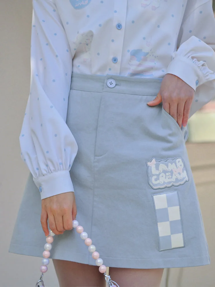 Harajuku Kawaii Lamb Cream Blue Mini Skirt BE1153