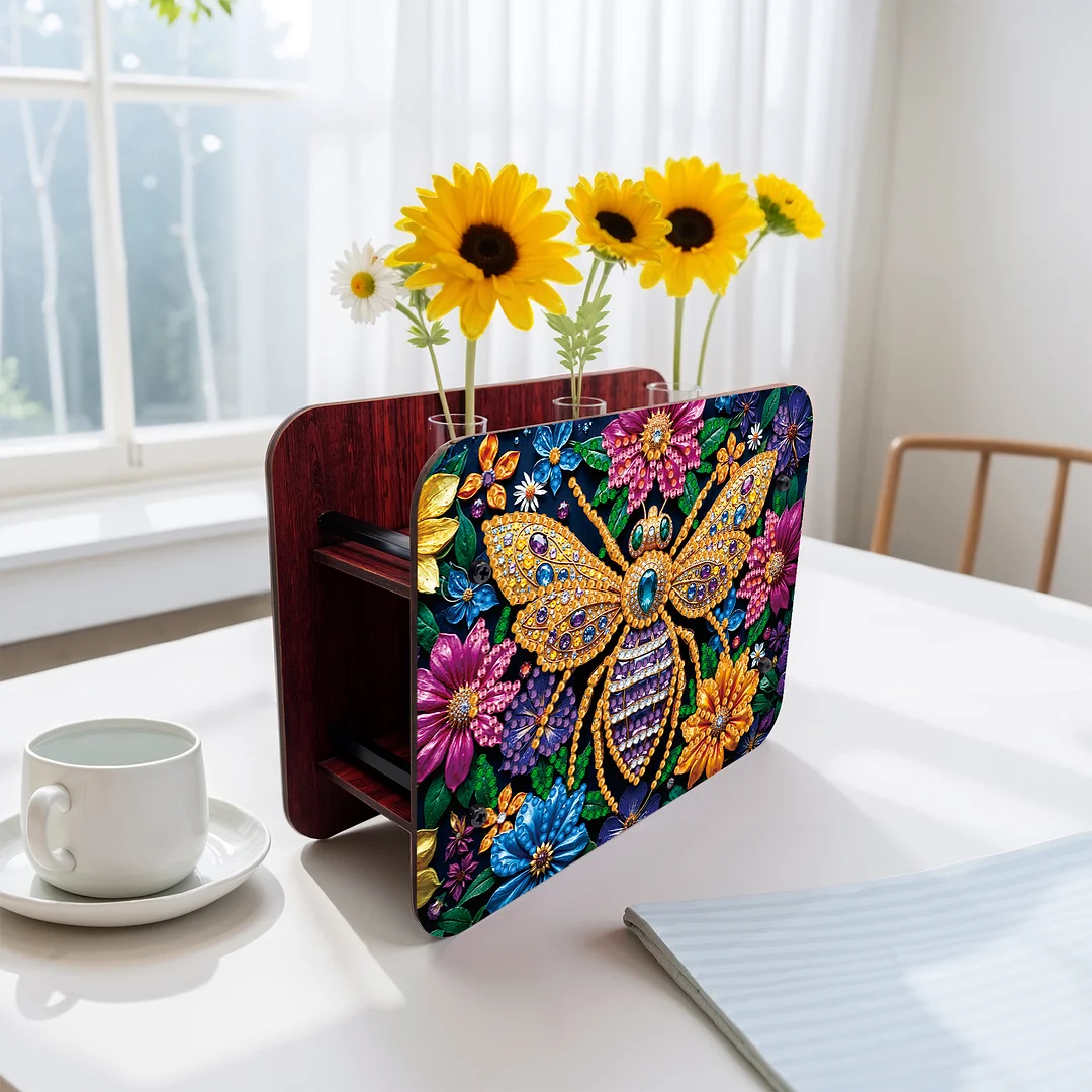 Bee DIY Flower Vase Wooden Double Sided Desktop Diamond Art Kit for Home Decor