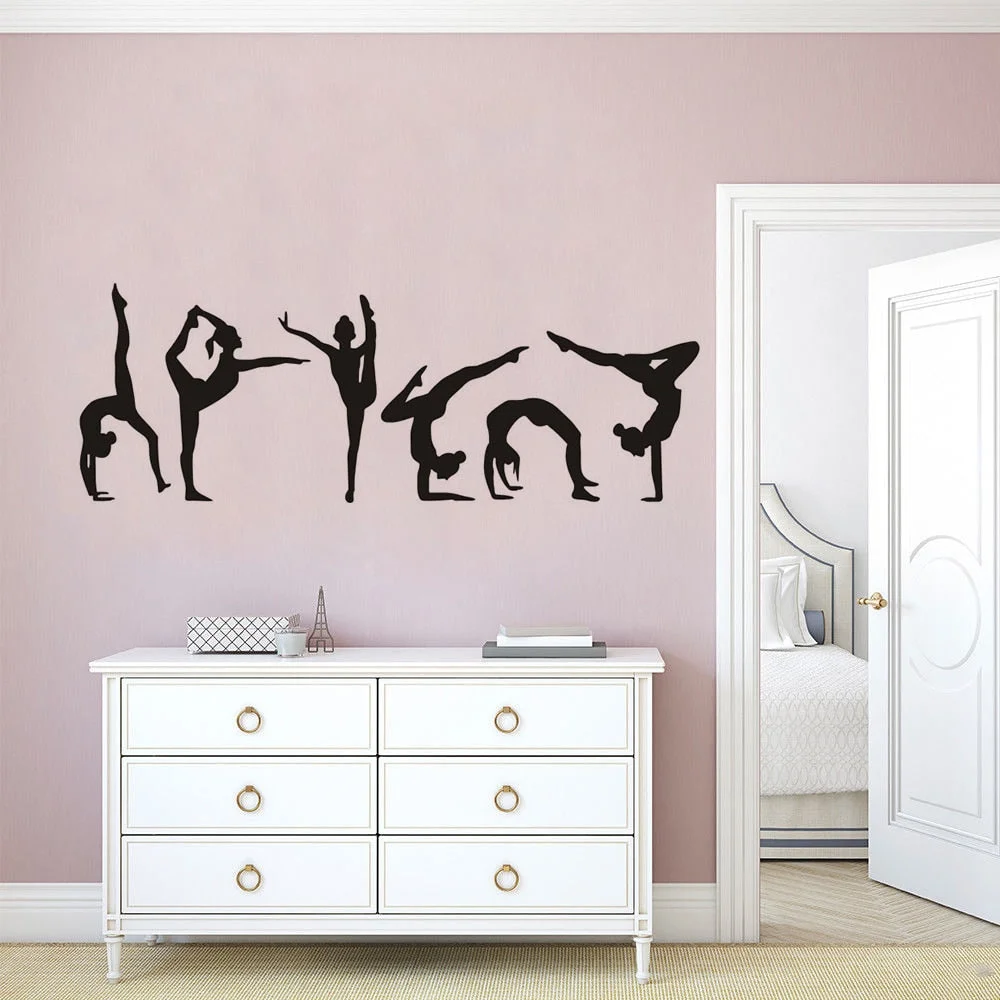 Gymnastics Girls Wall Sticker Six Dance Girls Silhouette Vinyl Wall Decal Gym Studio Decoration Removable Sport Wallpaper AZ107