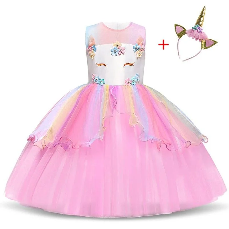Girls Unicorn Dress Princess Christmas Costume Birthday Party Dress Rainbow New Year Costume Christmas Kids Dresses For Girls