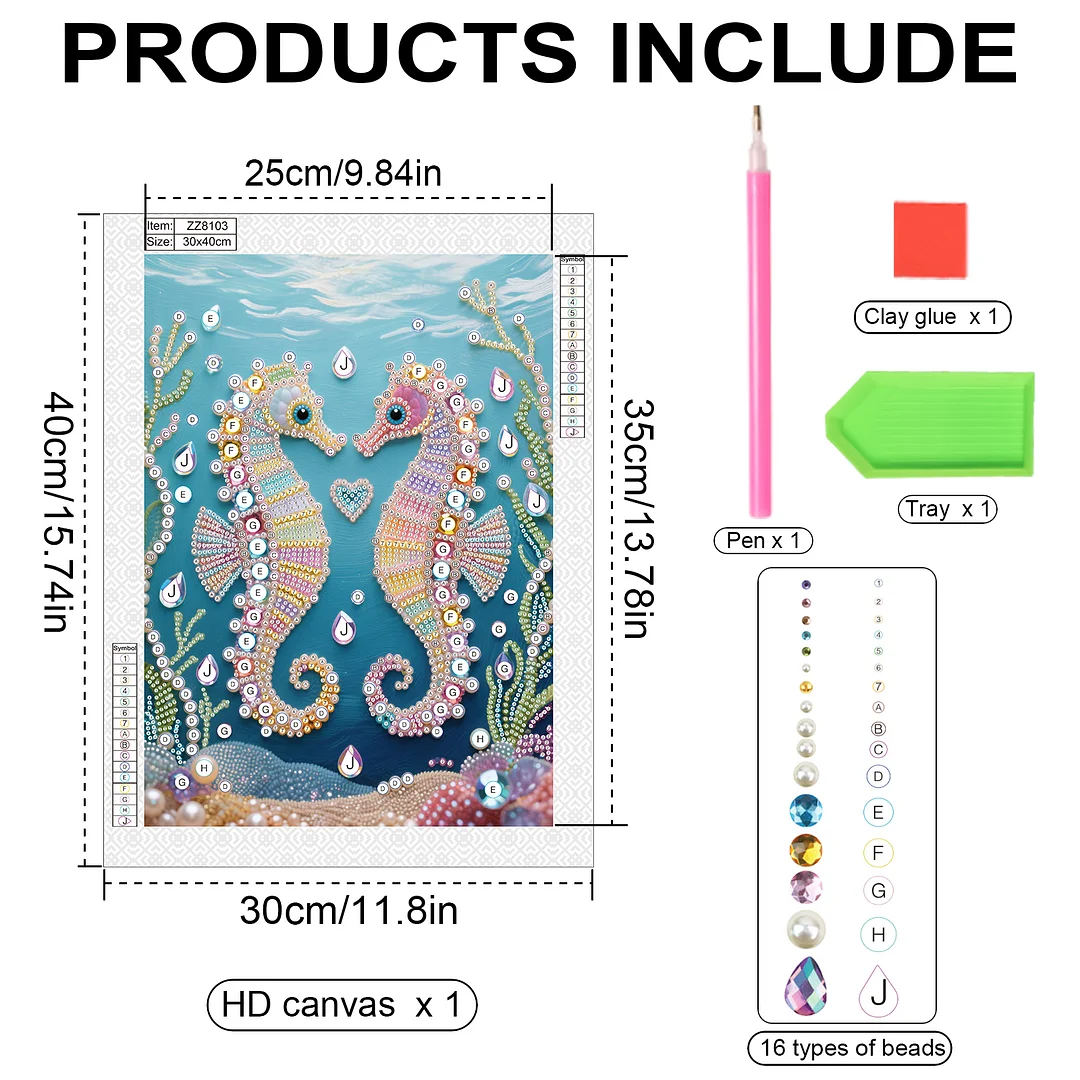 Green Seahorse DIY Partial Diamond Pearl Painting Art Kits 30x40cm Special Shape Pearl Gem Paintings Picture Arts Craft for Adults Beginners Home Wall Decor
