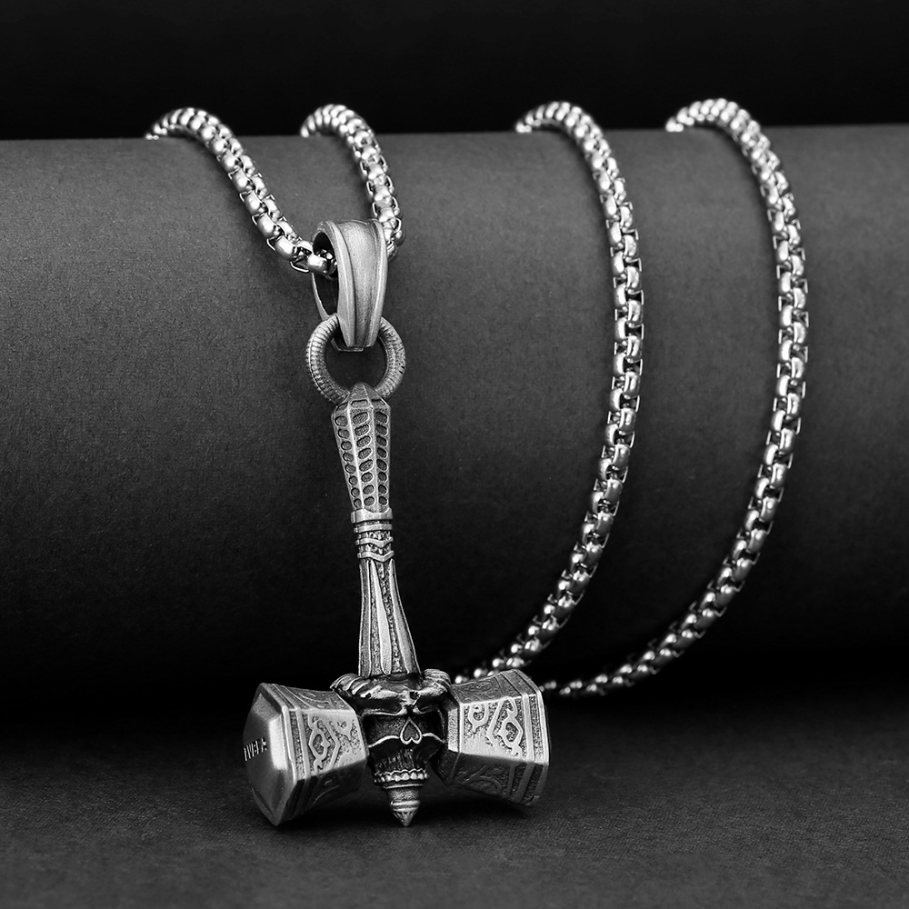 Viking Pirate War Hammer Pendant Necklace - Men's Rune - inscribed Amulet & Totem Gift