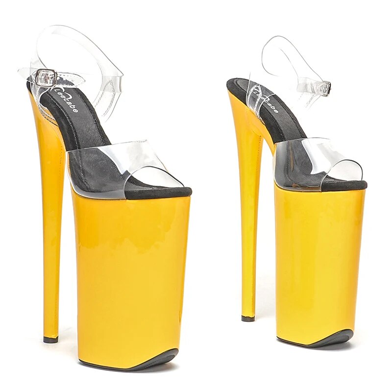 TAAFO 26CM/10inches PVC Patent Cover Platform And Heel Exotic High Heel Platform Pole Dance Sandals Shoes