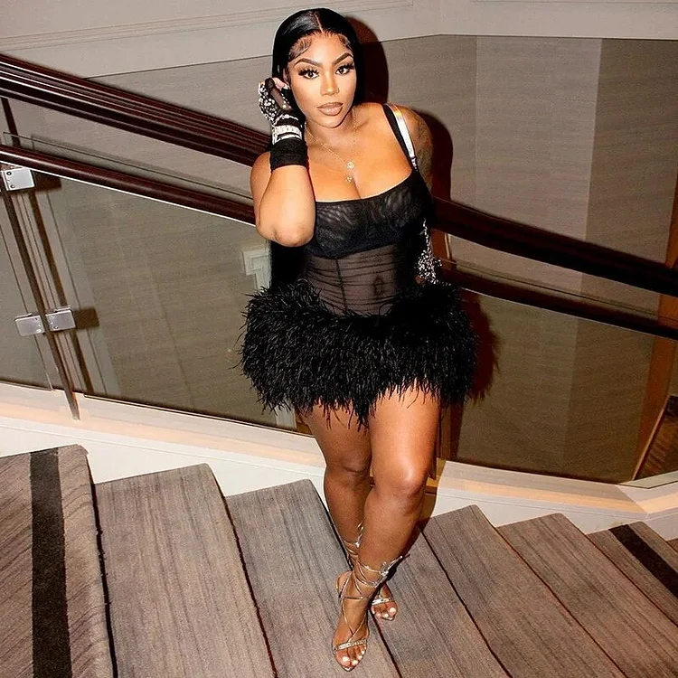 Cgacest Sexy Sheer Mesh Bodycon Dress, Patchwork Feather, See Through Club Wear, Mini Dress, Evening Party Dresses, 2025