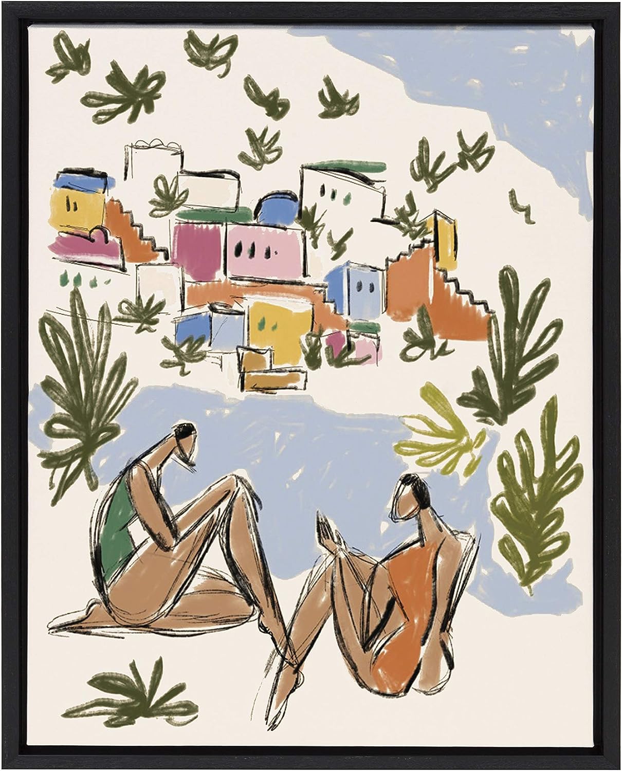 Kate and Laurel Sylvie Italian Rivera Framed Canvas Wall Art by Maggie Stephenson, 18x24 Black