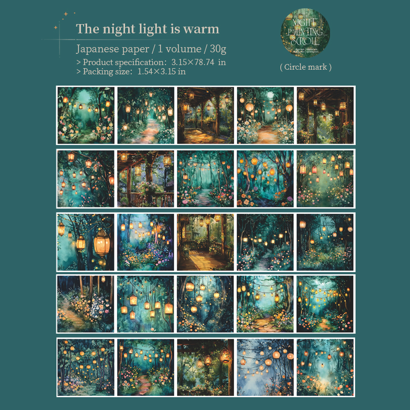 Washi Tape - 80mm*200cm Night Painting Scroll Series Vintage Flower Snow Night View Landscape 