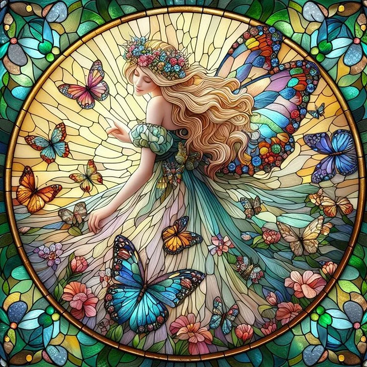 Glass Painting Butterfly Fairy 40*40CM (Canvas) Full Round Drill Diamond Painting gbfke