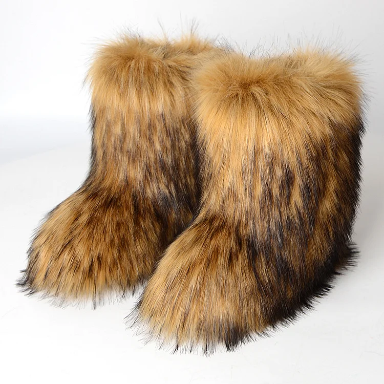 Daily Brown Round Head Mid Calf Wool Snow Boots