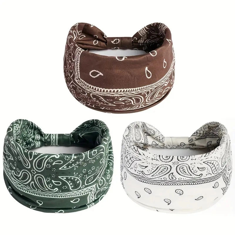 Women Bohemian Style New Stretch Headband Paisley Wide Side Hair Accessories Face Headscarf