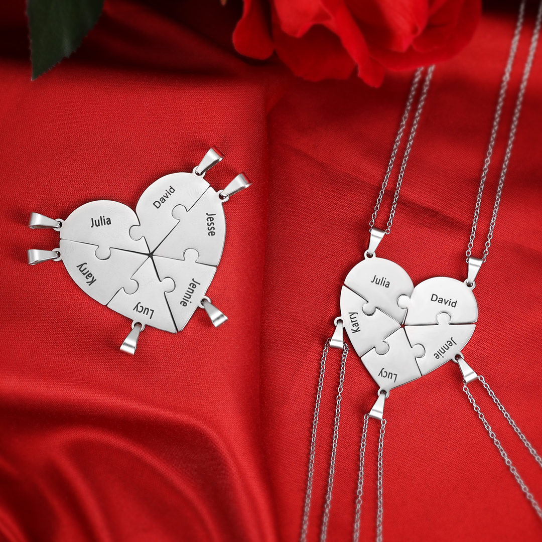 Personalized Heart Puzzle Necklace With 3 Names Gifts For Her