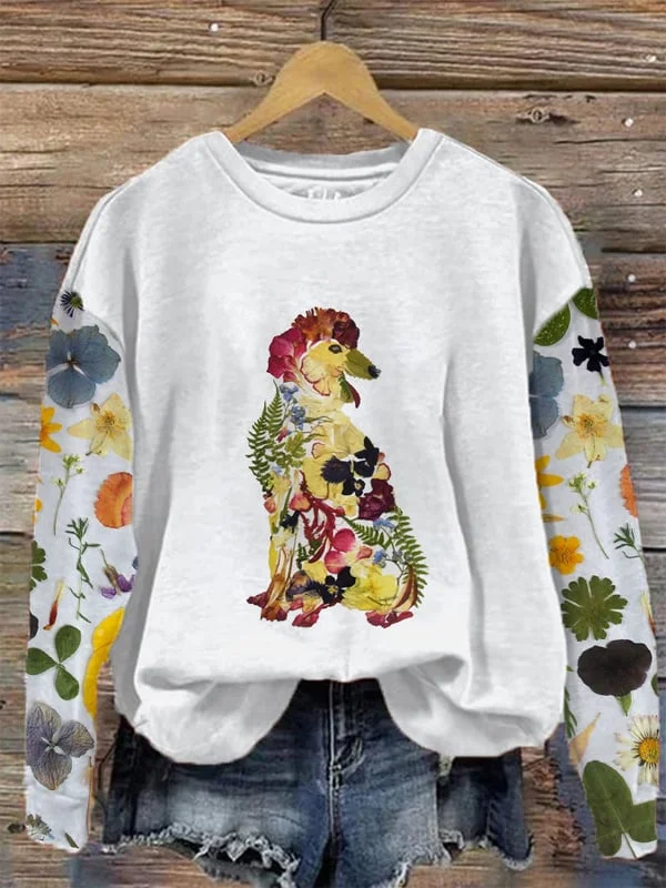 Women's Poodle Floral Silhouette Dog Print Sweatshirt