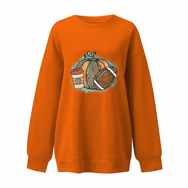 Pumpkin Pattern Print Round Collar Sweatshirt - Modakawa Modakawa