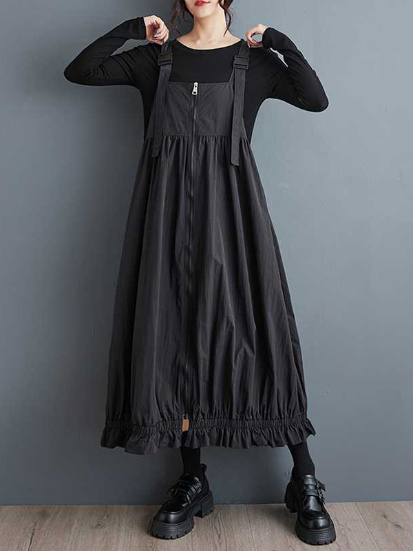 Loose Zipper Back Belt Maxi Dress