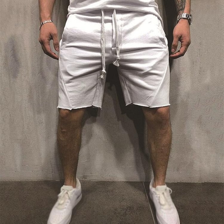 Pure color drawstring running men's shorts
