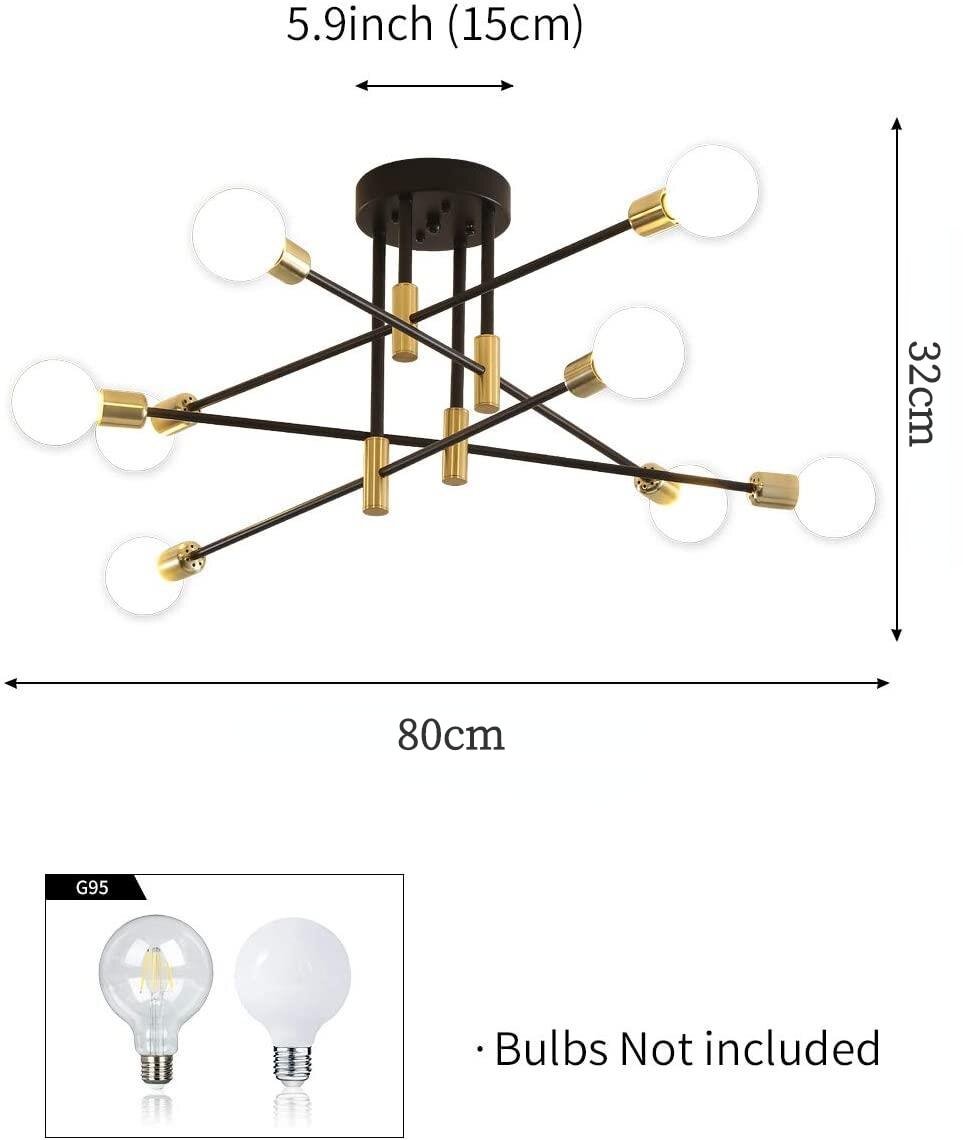Sputnik Chandelier Modern Ceiling Light Fixture Industrial Semi Flush Mount Pendant Lighting for Kitchen Dining Bedroom Room
