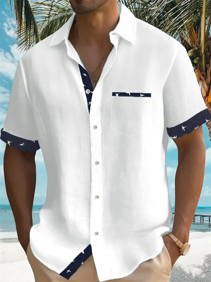 Men's Linen Shirt Summer Shirt Beach Shirt White Blue Green Short Sleeve Striped Lapel Spring & Summer Hawaiian Holiday Clothing Apparel Basic-Cosfine