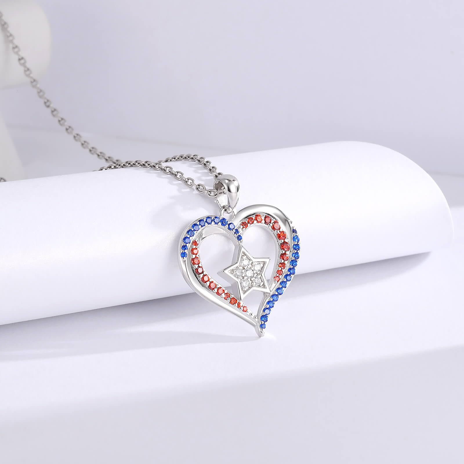 Independence Day Rhinestone Heart-Shaped Pentagram Pendant Necklace 2024 - Flycurvy 
