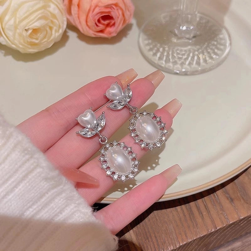 1 Pair IG Style Minimalist U Shape Geometric Flower Inlay Imitation Pearl Artificial Pearls Rhinestones Drop Earrings Ear Studs