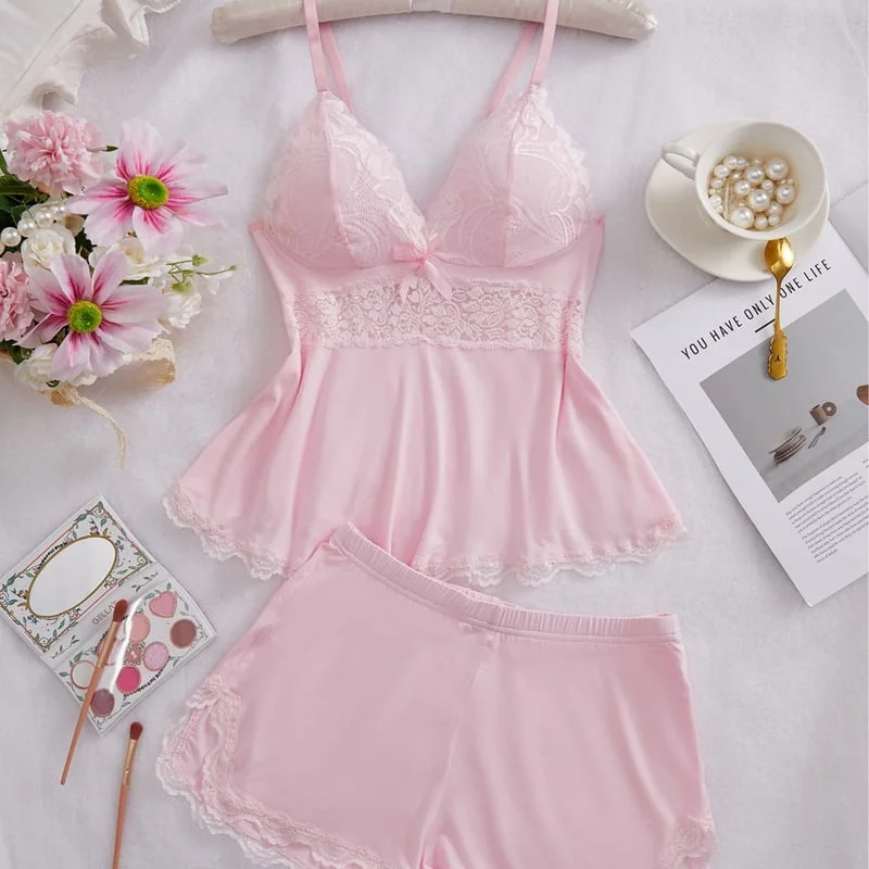 Womens Lingerie Set Pjs and Panty Set Camisole Set Modal Floral Fabric Lace sleep sets