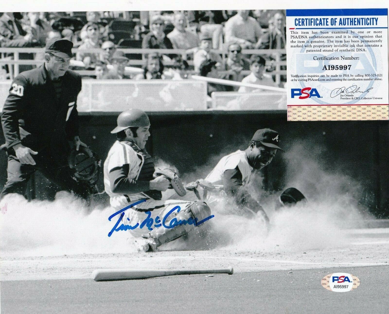 TIM MCCARVER ST. LOUIS CARDINALS W/ HANK AARON PSA AUTHENTICATED SIGNED 8x10