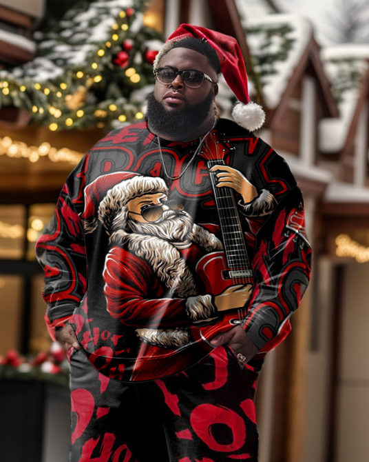 Men's Plus Size Christmas Party Sweatshirt Two Piece Set