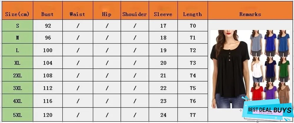 New Women's Pleated Button Loose Short Sleeve T-Shirt