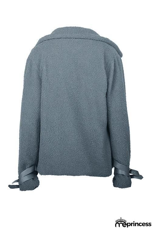 Buckle Fuzzy Zipper Coat