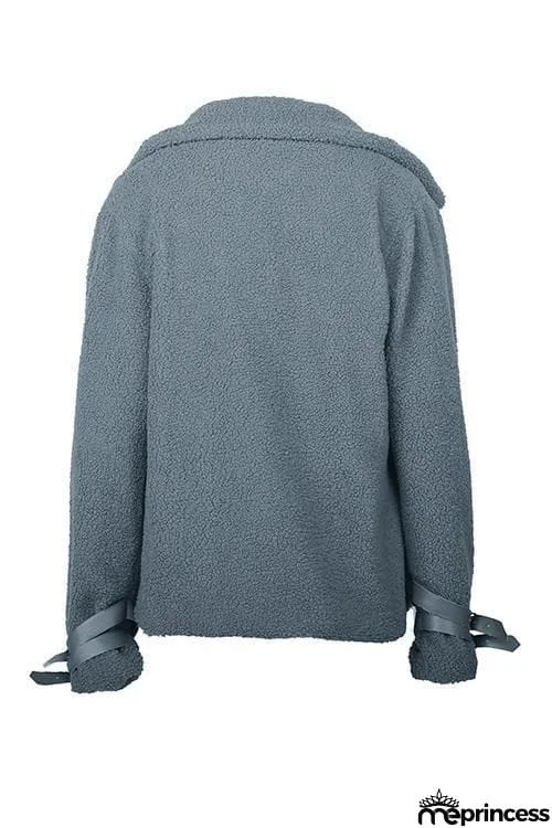 Buckle Fuzzy Zipper Coat