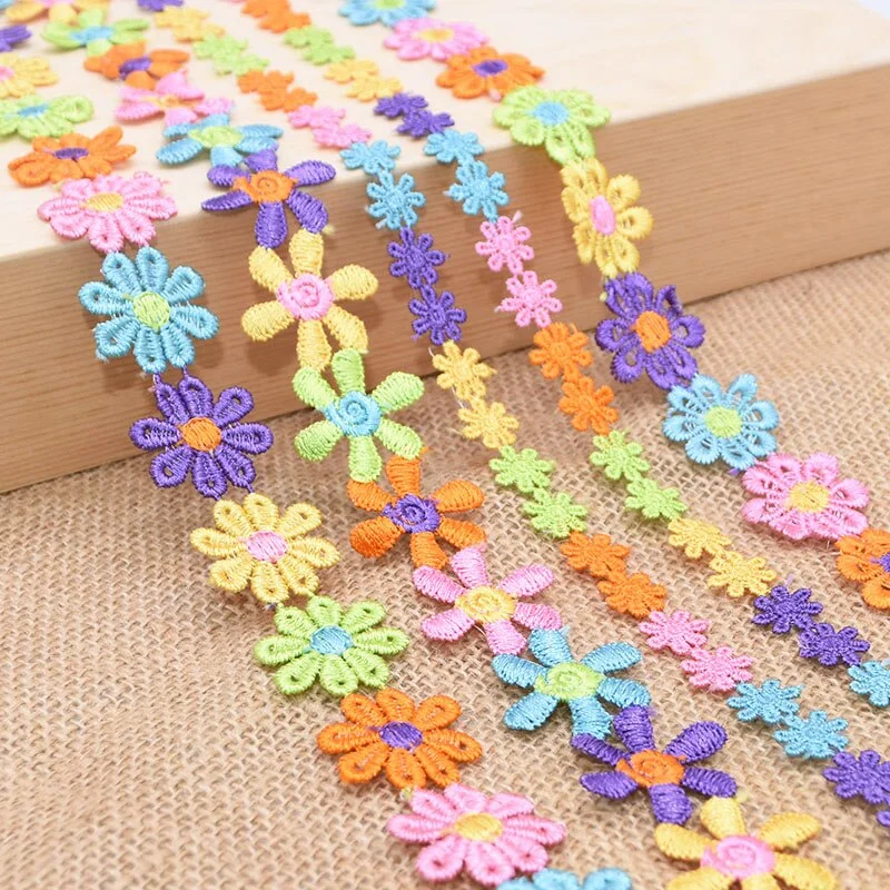3Yards 25mm Colorful Daisy Flower Lace Trim Knitting Wedding Embroidered Diy Handmade Patchwork Ribbon Sewing Supplies Crafts