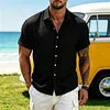 Men's Short Sleeve Linen Blend Button Down Shirt Lightweight Breathable Casual Summer Dress Shirt Striped Pattern by Inlyline