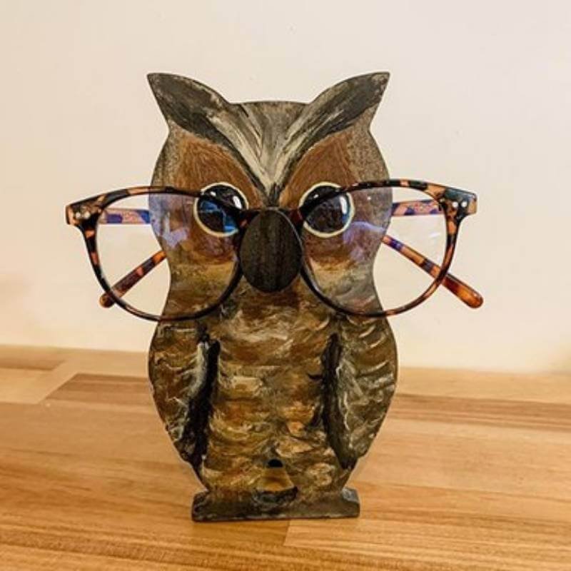 WoodyOrnament Handmade Glasses Stand Owl