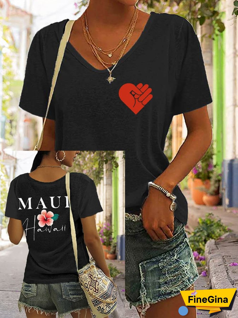 Women's Lahaina Strong Support Hawaii MAUI V-Neck Tee