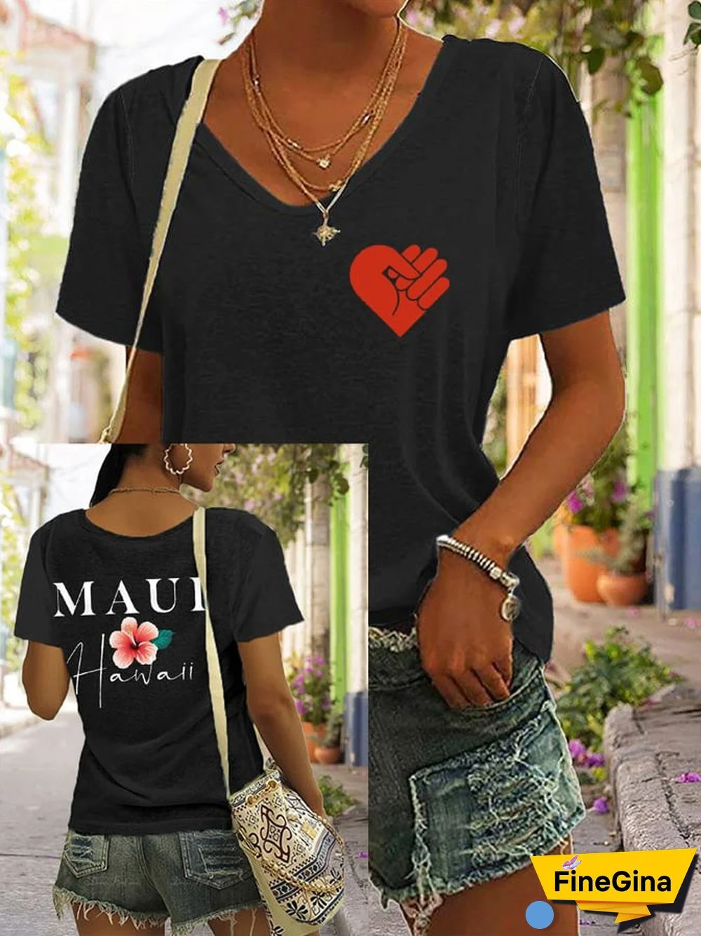 Women's Lahaina Strong Support Hawaii MAUI V-Neck Tee