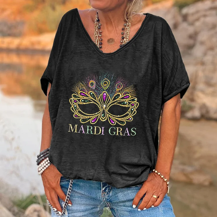 Mardi Gras Printed V-neck Women's T-shirt