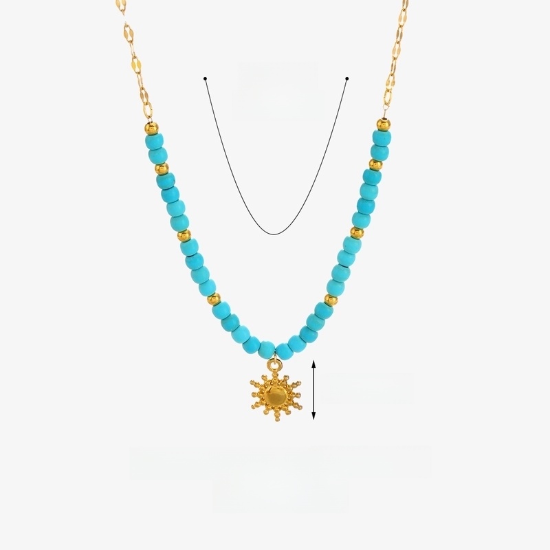 Retro Sun 304 Stainless Steel Turquoise Pendant Necklace