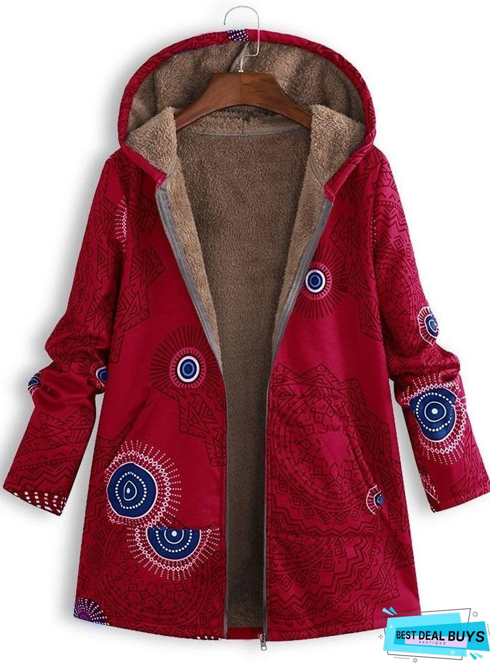Hooded Abstract Print Coat