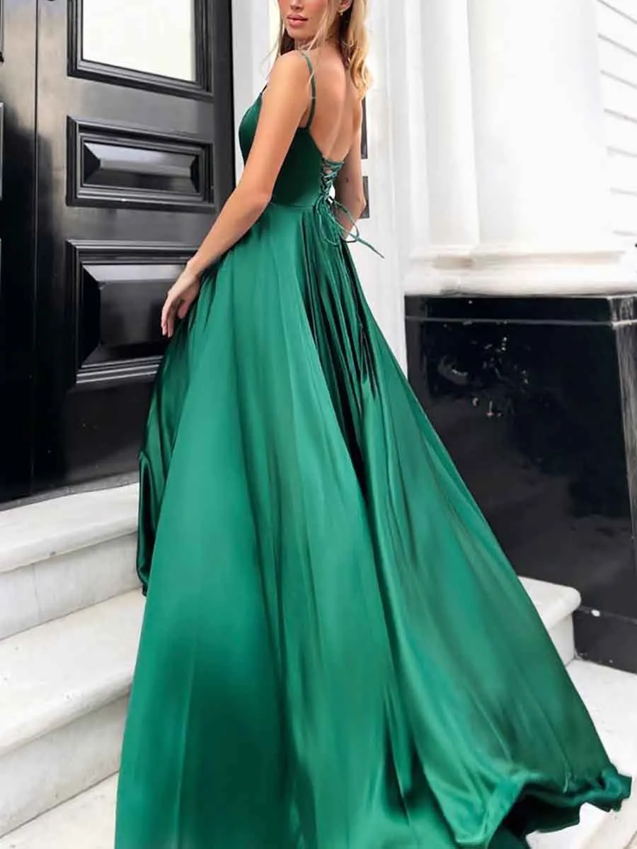 Elegant Solid Backless Halter Evening Dress Dresses