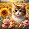 Diamond Painting -DIY Full Round Drill Flower Cat(40*40 CM)
