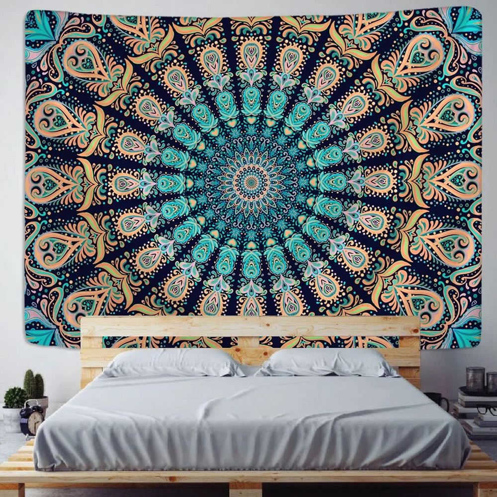 India Mandala Tapestry Wall Hanging Boho Decor Wall Cloth Tapestries Psychedelic Hippie Night Moon Tapestry Mandala Wall Carpet