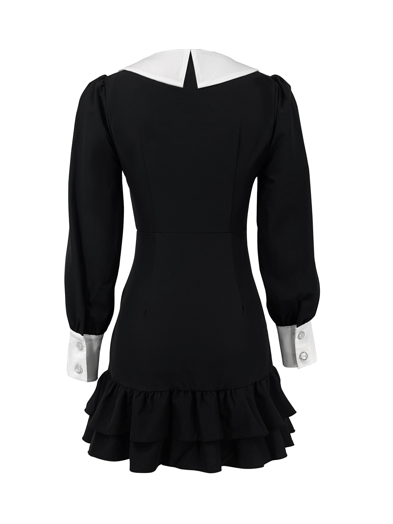 Ootddress Black Ruffled Patchwork Mini Dress For Women High Waist V-Neck Slim Fashion Elegant Party Dress Gown Women's Sexy Dress