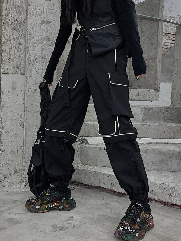 Cool Reflective Strips Split-Joint Loose Overalls Pants