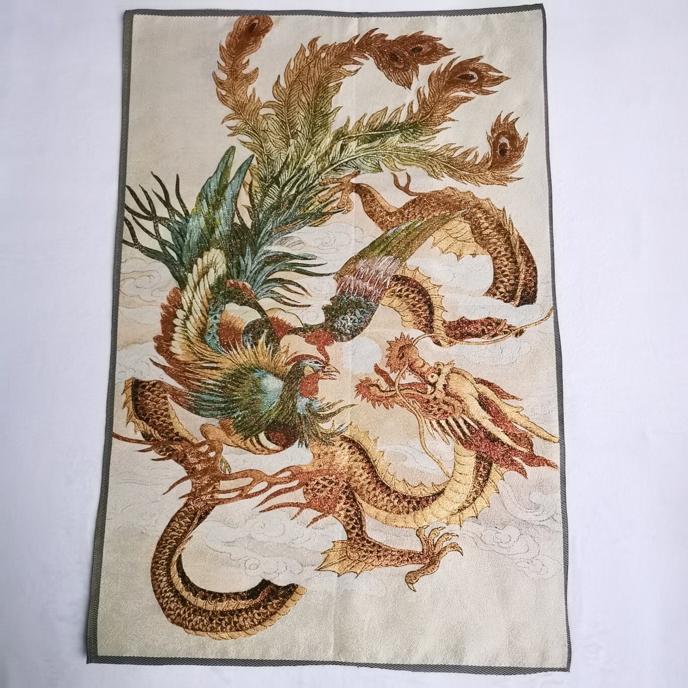 Dragon  Phoenix Pattern Embroidery Exquisite Woven Home Crafts Brocade Decoration Animal Painting