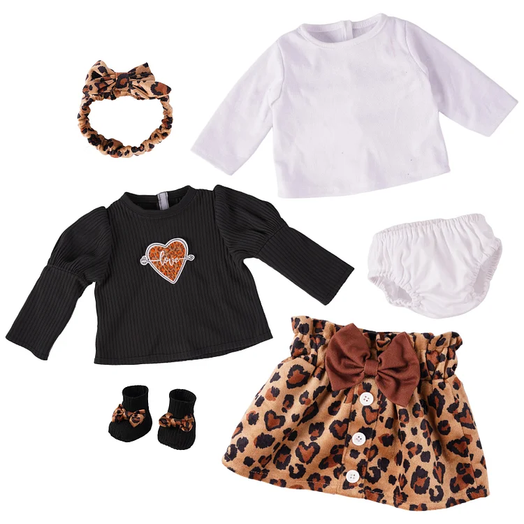 17" - 22" Black Leopard Pattern 6 Pcs Reborn Baby Doll Clothes Accessories Set